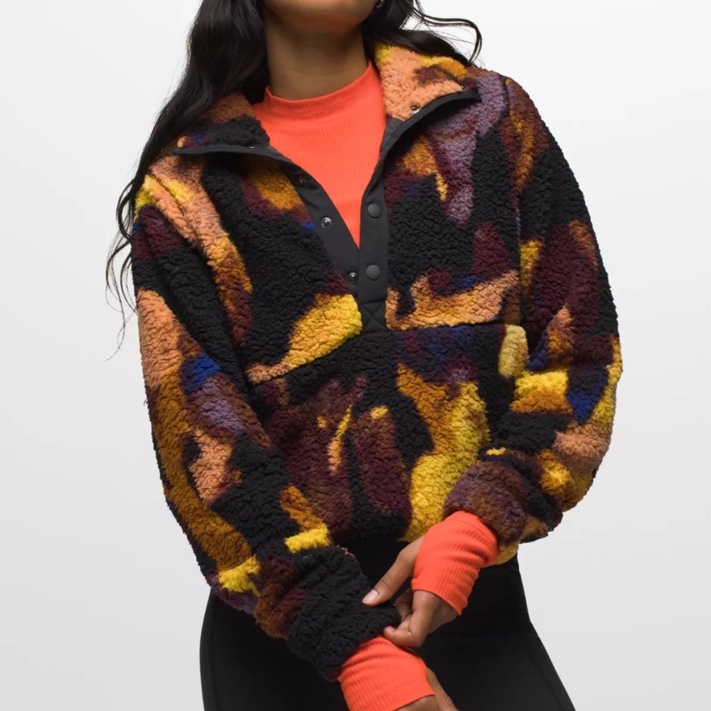 prAna Polar Escape Snap Up Women’s Jacket size S Multi Wine chenille fleece